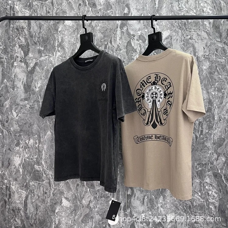 Chrome Hearts 24SS new CH color leather cross contrast short-sleeved T-shirt