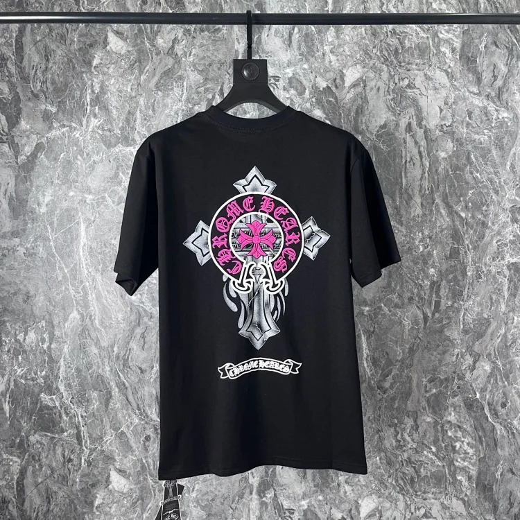 Chrome Hearts 24SS new CH color leather cross contrast short-sleeved T-shirt
