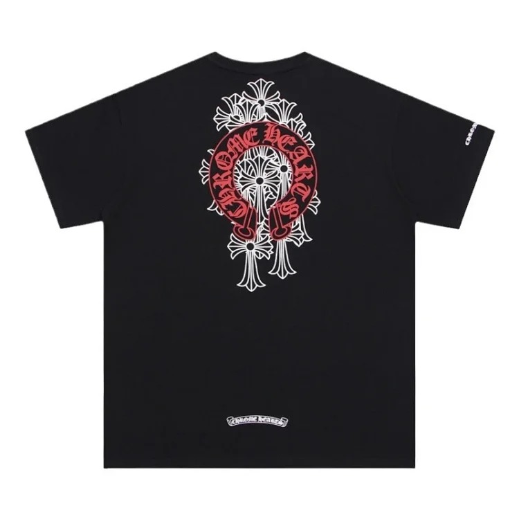 Chrome Hearts 24SS new CH color leather cross contrast short-sleeved T-shirt