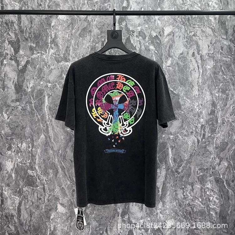 Chrome Hearts 24SS new CH color leather cross contrast short-sleeved T-shirt