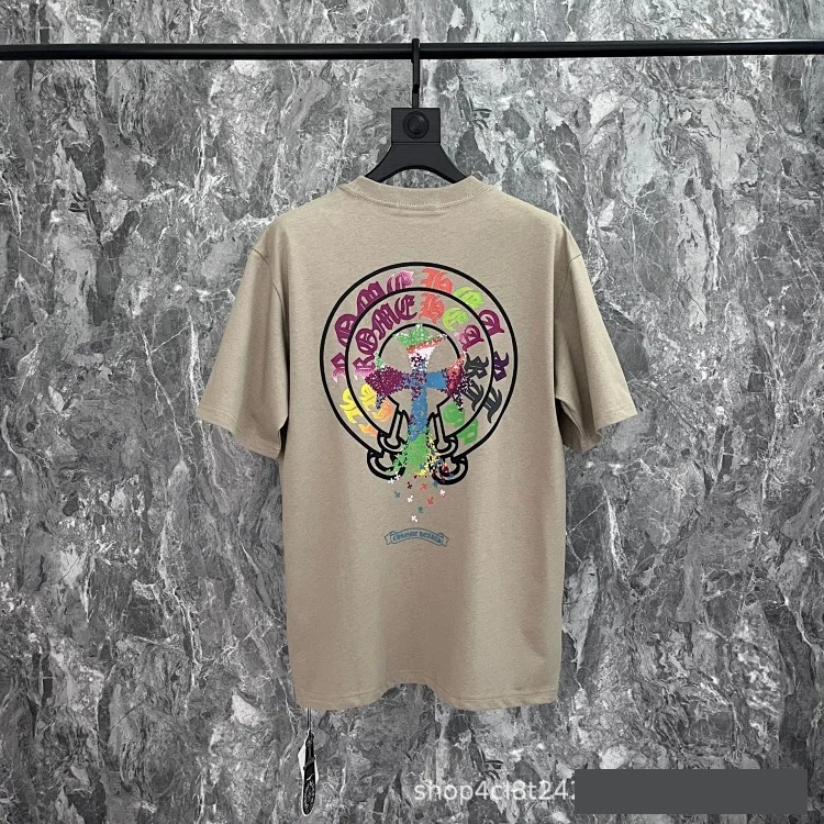 Chrome Hearts 24SS new CH color leather cross contrast short-sleeved T-shirt