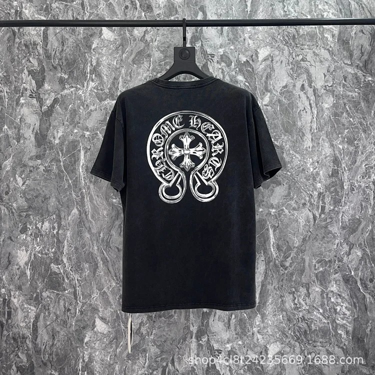 Chrome Hearts 24SS new CH color leather cross contrast short-sleeved T-shirt