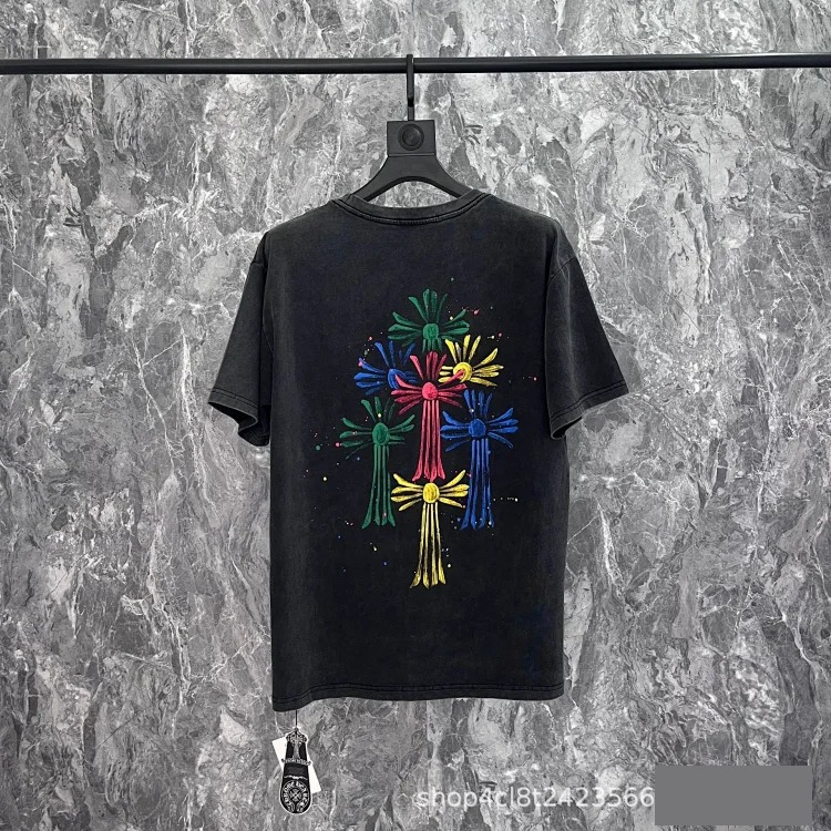 Chrome Hearts 24SS new CH color leather cross contrast short-sleeved T-shirt