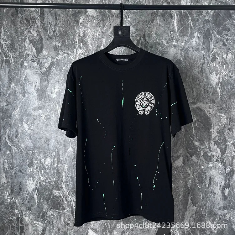 Chrome Hearts 24SS new CH color leather cross contrast short-sleeved T-shirt