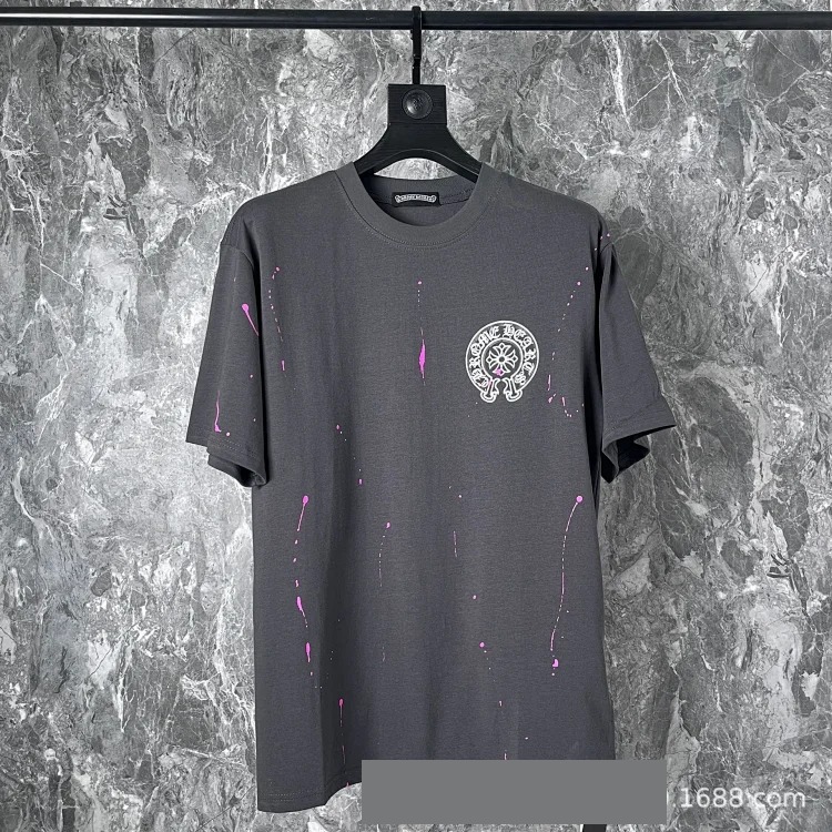Chrome Hearts 24SS new CH color leather cross contrast short-sleeved T-shirt