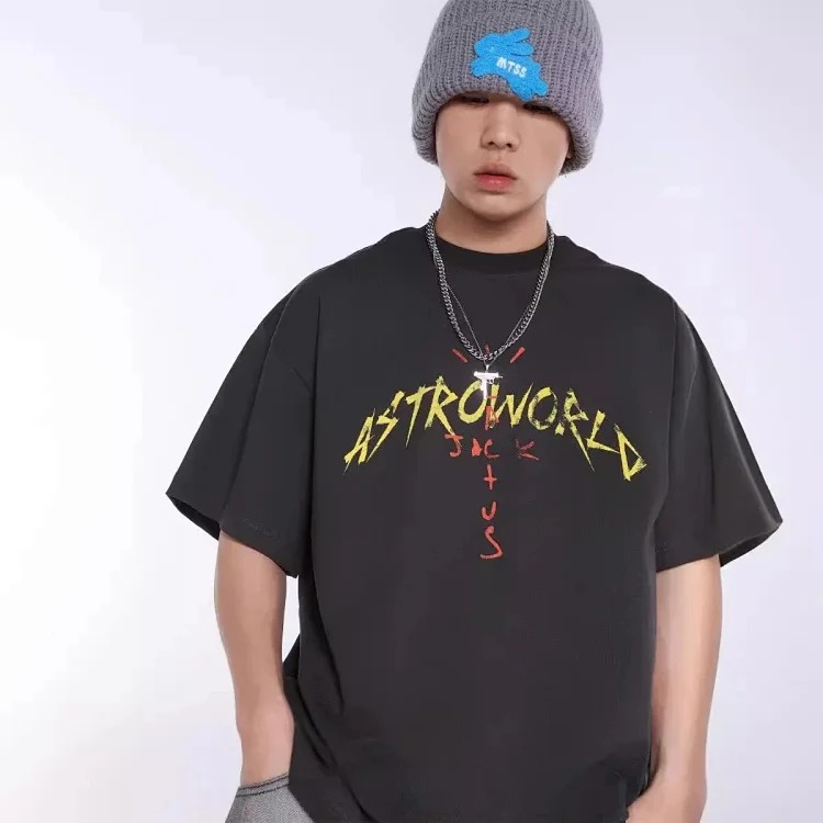 TRAVIS SCOTT CACTUS JACK album peripheral commemorative T-shirt simple letter print round neck short sleeves