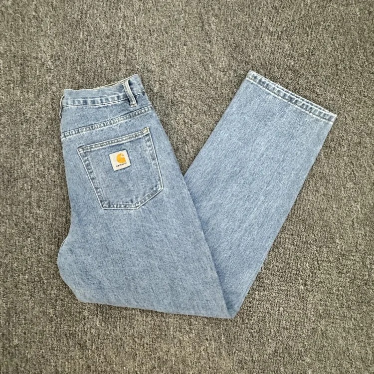 Versatile classic logo casual straight-leg denim trousers