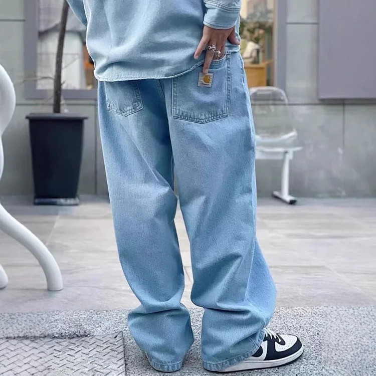 Versatile classic logo casual straight-leg denim trousers