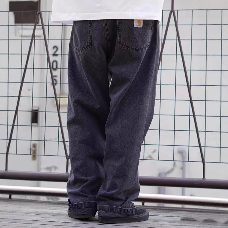 Versatile classic logo casual straight-leg denim trousers