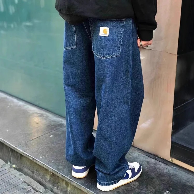 Versatile classic logo casual straight-leg denim trousers