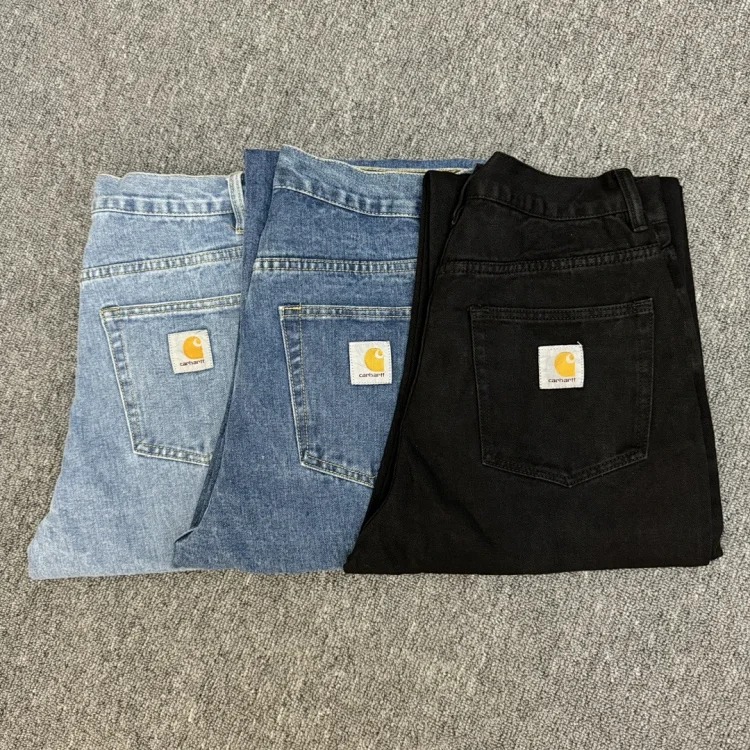 Versatile classic logo casual straight-leg denim trousers