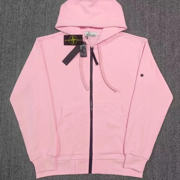 Hooded sweatshirt solid color island armband badge style zipper sweatshirt jacket
