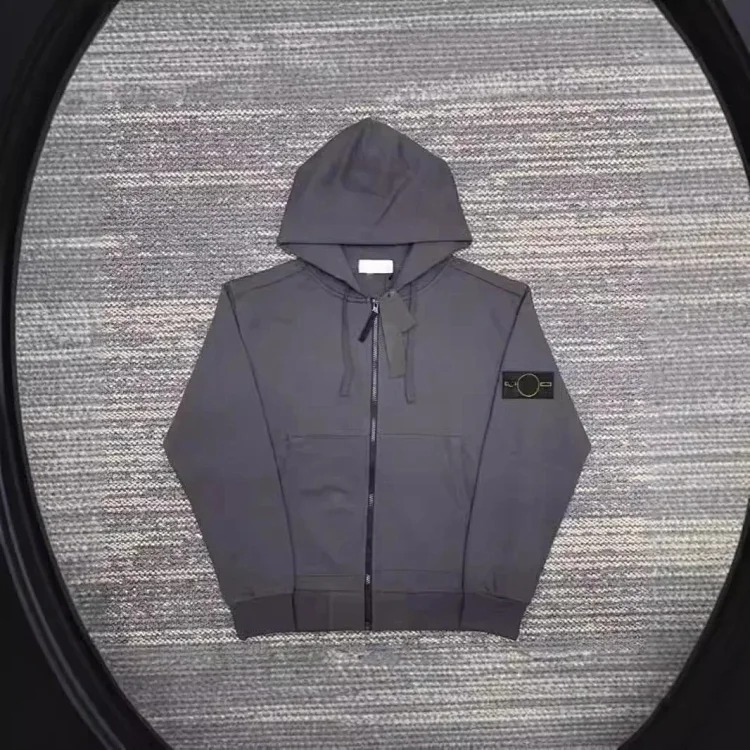 Hooded sweatshirt solid color island armband badge style zipper sweatshirt jacket