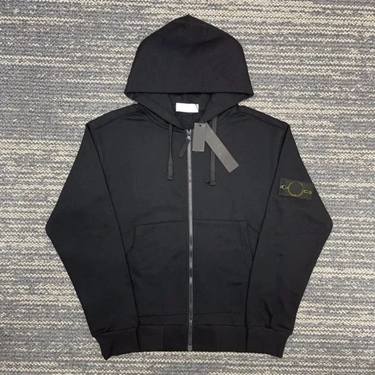 Hooded sweatshirt solid color island armband badge style zipper sweatshirt jacket