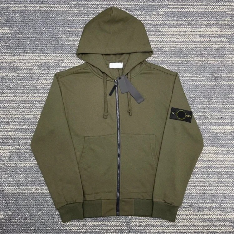 Hooded sweatshirt solid color island armband badge style zipper sweatshirt jacket