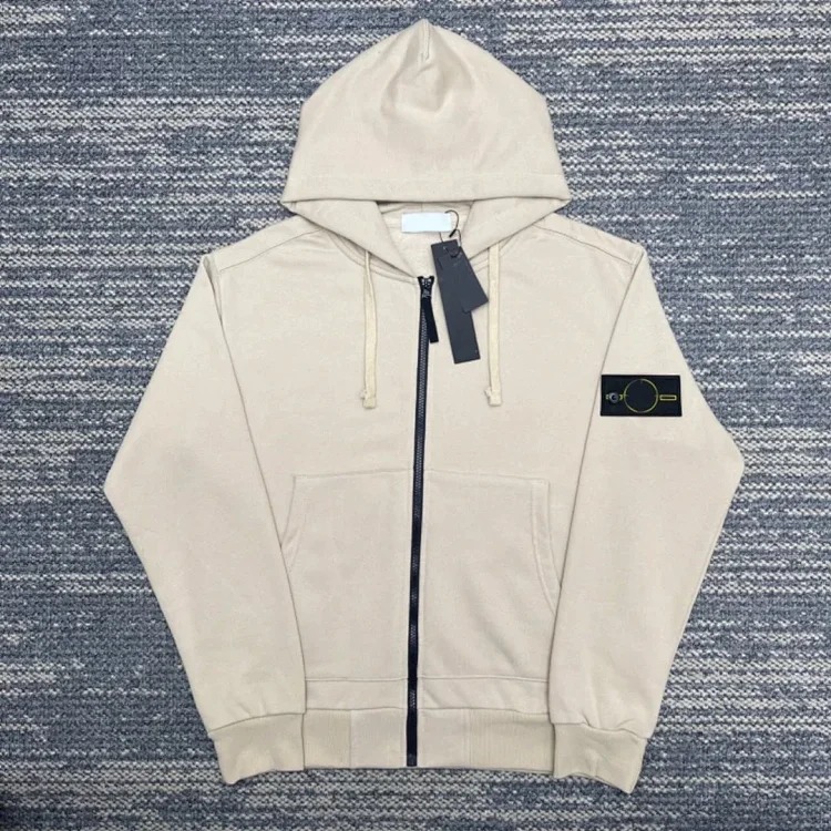 Hooded sweatshirt solid color island armband badge style zipper sweatshirt jacket