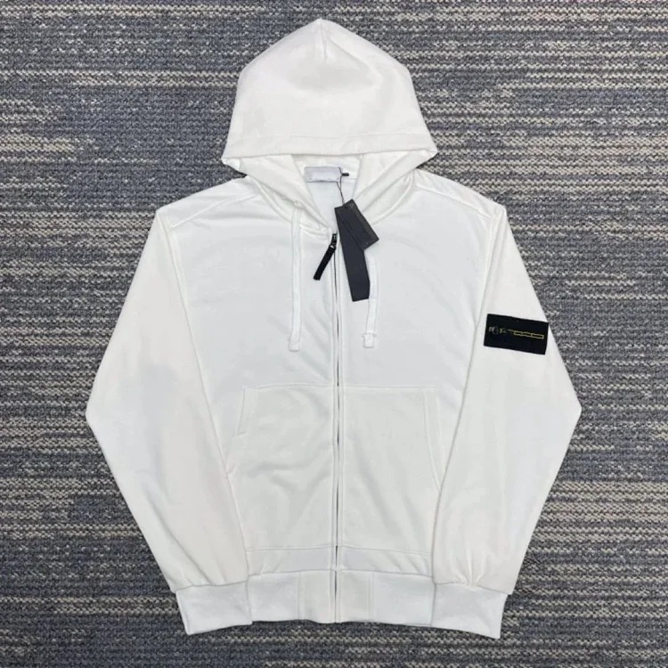 Hooded sweatshirt solid color island armband badge style zipper sweatshirt jacket