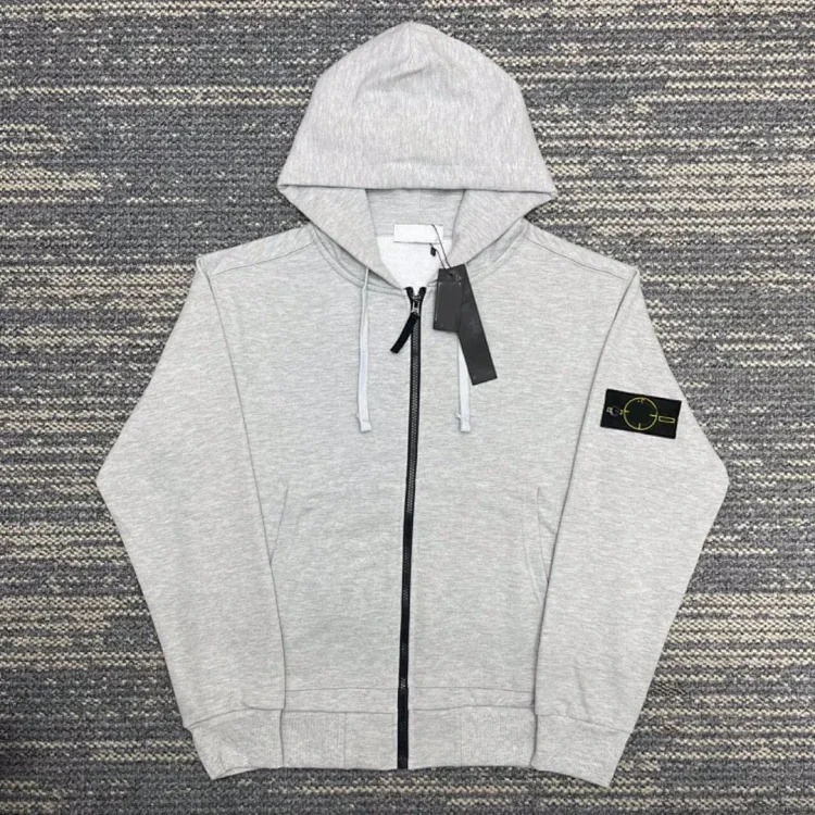 Hooded sweatshirt solid color island armband badge style zipper sweatshirt jacket