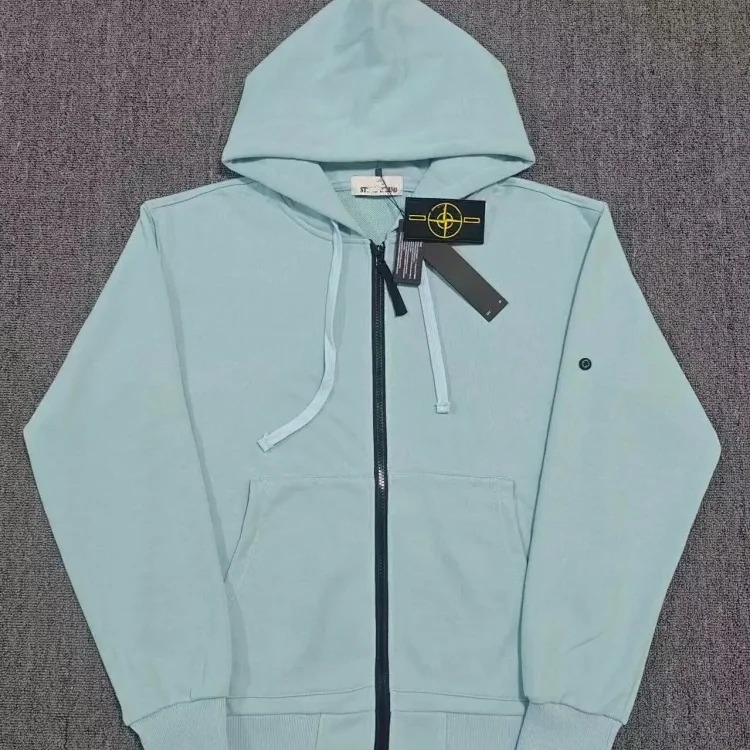 Hooded sweatshirt solid color island armband badge style zipper sweatshirt jacket