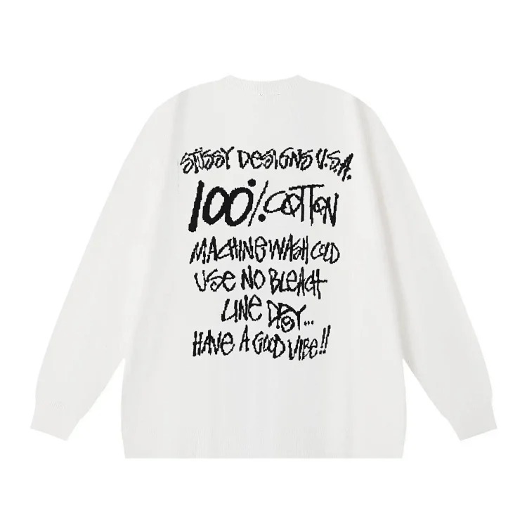 2023 cross-border European and American foreign trade spot new S letter series mosquito coil jacquard logo solid color round neck sweater