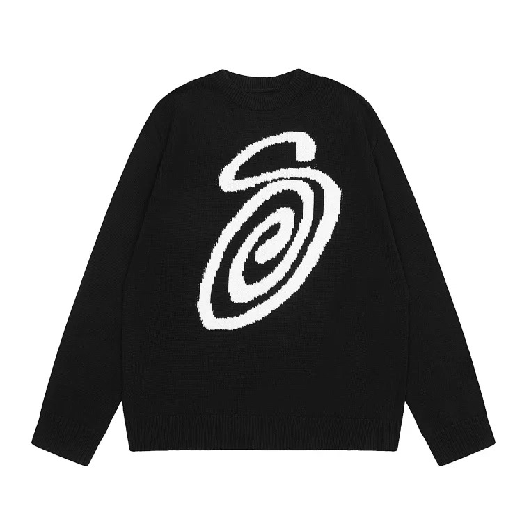 2023 cross-border European and American foreign trade spot new S letter series mosquito coil jacquard logo solid color round neck sweater