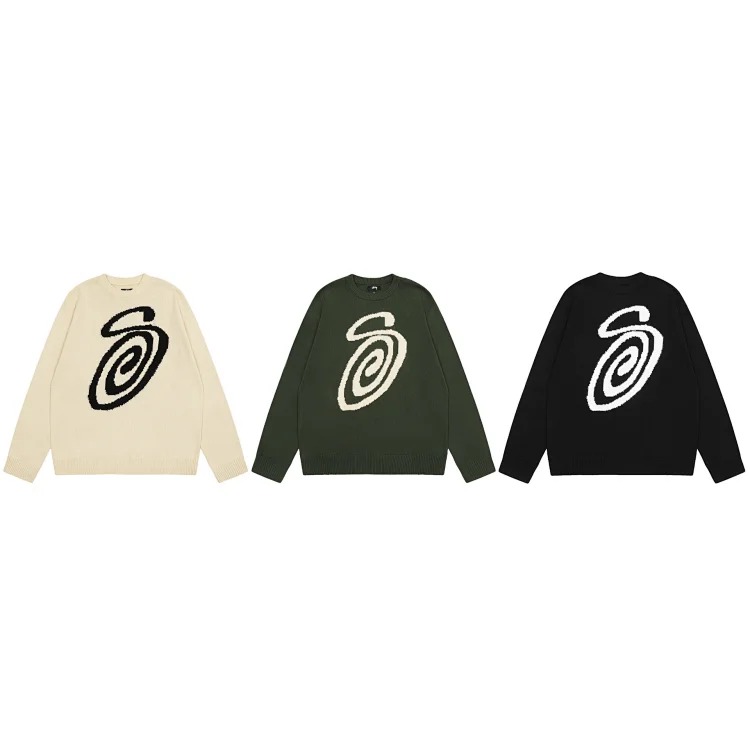 2023 cross-border European and American foreign trade spot new S letter series mosquito coil jacquard logo solid color round neck sweater