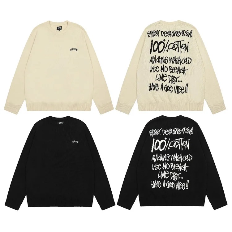 2023 cross-border European and American foreign trade spot new S letter series mosquito coil jacquard logo solid color round neck sweater