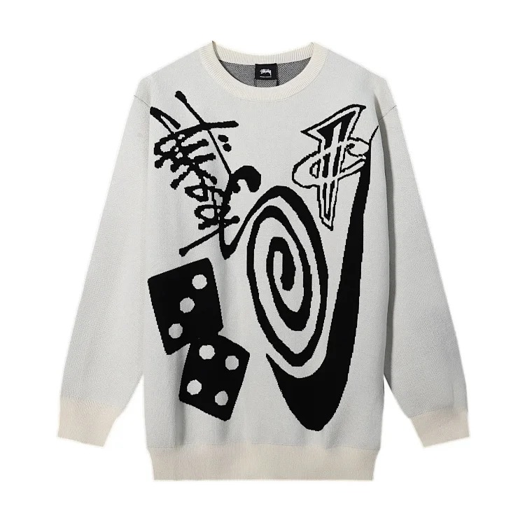 2023 cross-border European and American foreign trade spot new S letter series mosquito coil jacquard logo solid color round neck sweater
