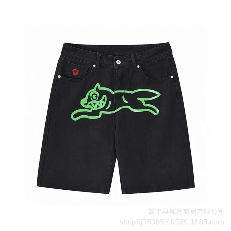American high street fashion brand flying dog print unisex denim trousers