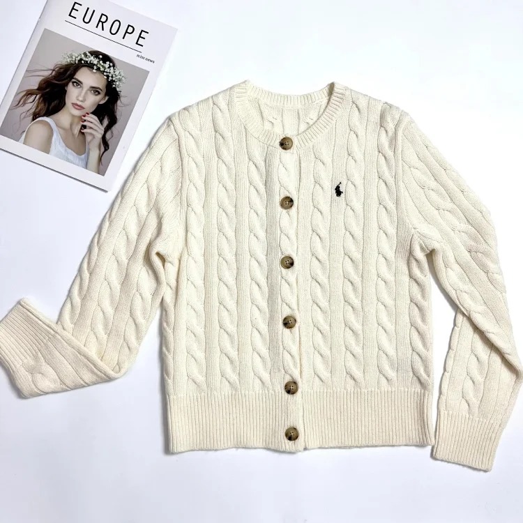 RL high quality Raff Ponyboy embroidered wool 24 autumn and winter women's knitted cardigan women's sweater