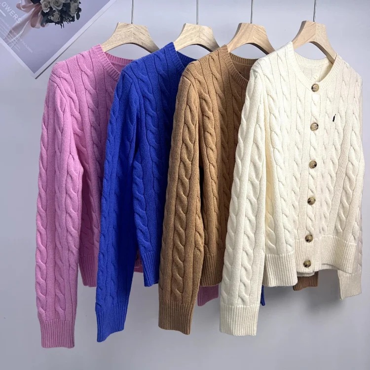RL high quality Raff Ponyboy embroidered wool 24 autumn and winter women's knitted cardigan women's sweater