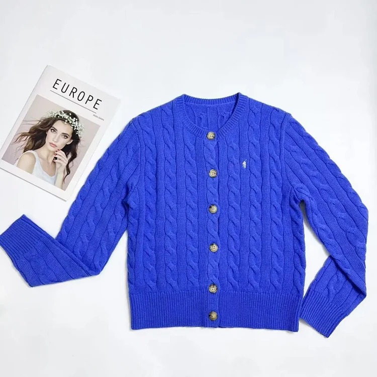 RL high quality Raff Ponyboy embroidered wool 24 autumn and winter women's knitted cardigan women's sweater