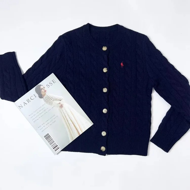 RL high quality Raff Ponyboy embroidered wool 24 autumn and winter women's knitted cardigan women's sweater