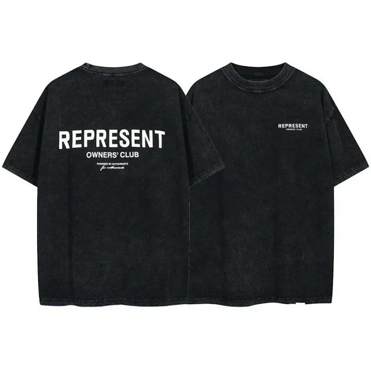Letter print retro men's and women's couple round neck loose short-sleeved T-shirt