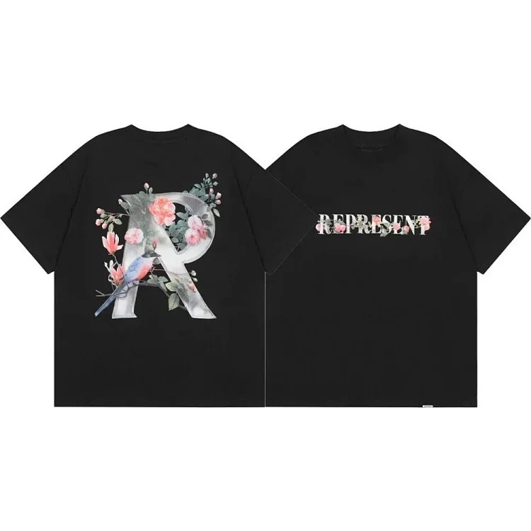 Letter print retro men's and women's couple round neck loose short-sleeved T-shirt
