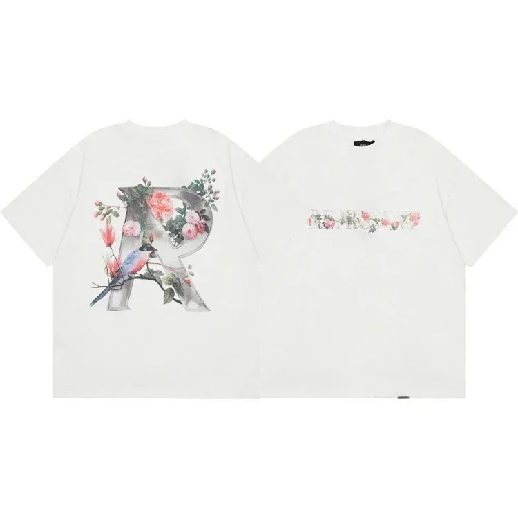 Letter print retro men's and women's couple round neck loose short-sleeved T-shirt