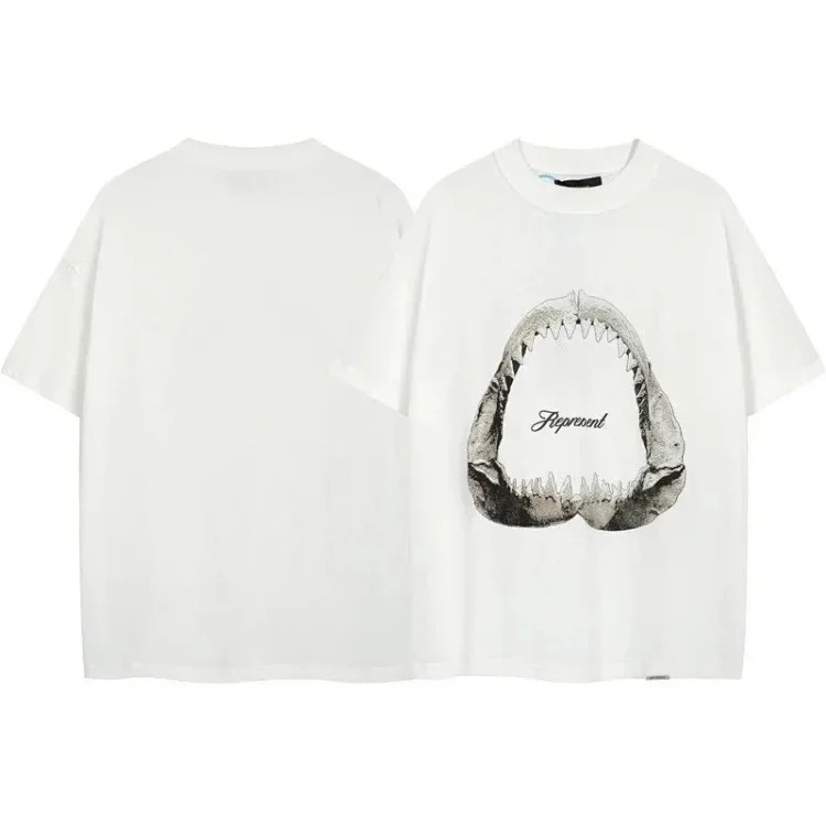 Letter print retro men's and women's couple round neck loose short-sleeved T-shirt
