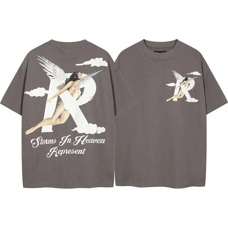 Letter print retro men's and women's couple round neck loose short-sleeved T-shirt