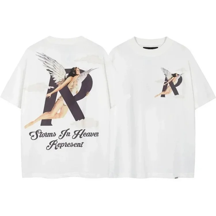 Letter print retro men's and women's couple round neck loose short-sleeved T-shirt