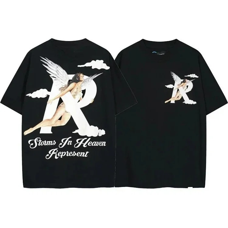 Letter print retro men's and women's couple round neck loose short-sleeved T-shirt