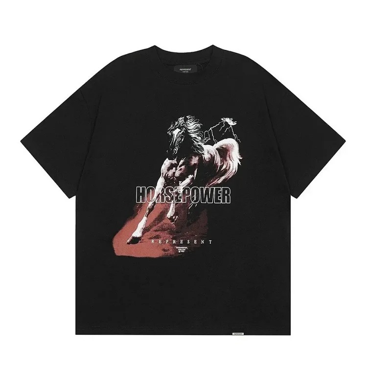 Letter print retro men's and women's couple round neck loose short-sleeved T-shirt