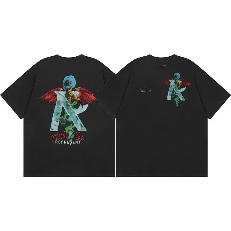 Letter print retro men's and women's couple round neck loose short-sleeved T-shirt