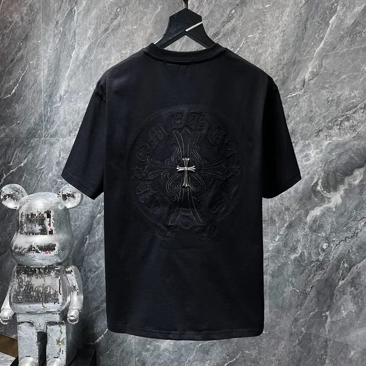 CH horseshoe Sanskrit patch metal cross short-sleeved men's and women's T-shirt