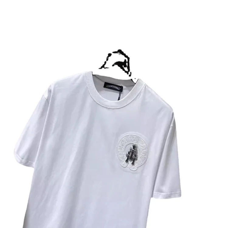 CH horseshoe Sanskrit patch metal cross short-sleeved men's and women's T-shirt