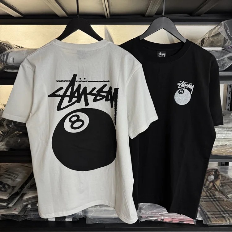 Original production Stussy 8 ball series SS24 classic black eight billiards print pattern loose round neck short-sleeved T-shirt Uniform packaging for men and women