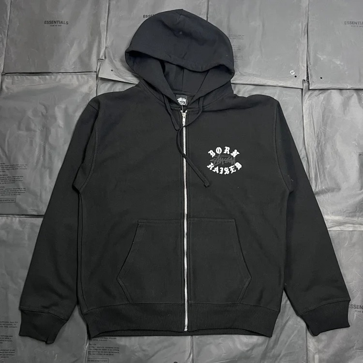 Stussy x Born x Raiced classic series new pattern printed zipper sweatshirt hoodie originated from the surfing resort of Southern California, USA