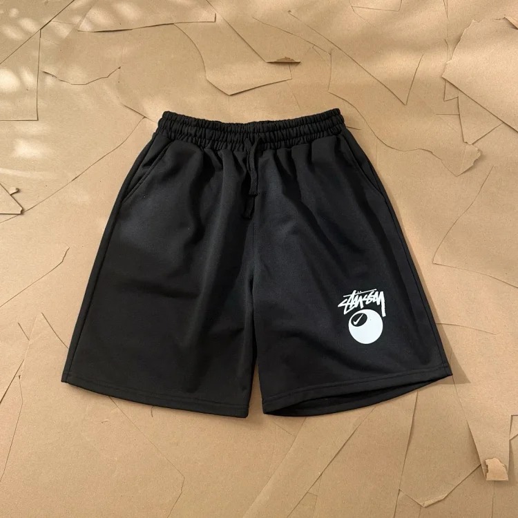 Original production Stussy x Nike classic black eight billiards series logo printed five-quarter shorts terry sports shorts Unisex Stussy Nike co-branded classic black eight billiards series