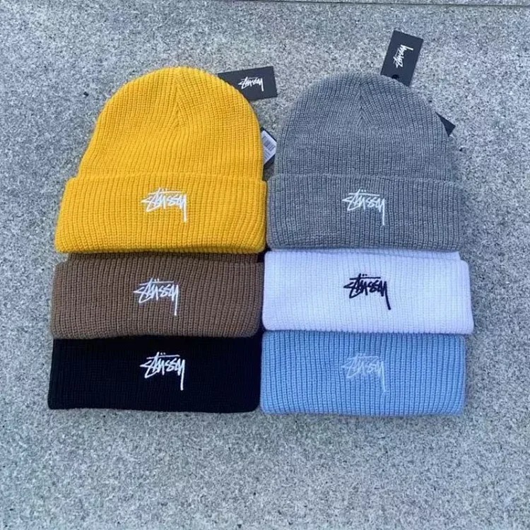 Original production STUSSY SS25 knitted fleece hat cold hat 6 colors, black, white, brown, gray, blue, yellow original order same size for men and women