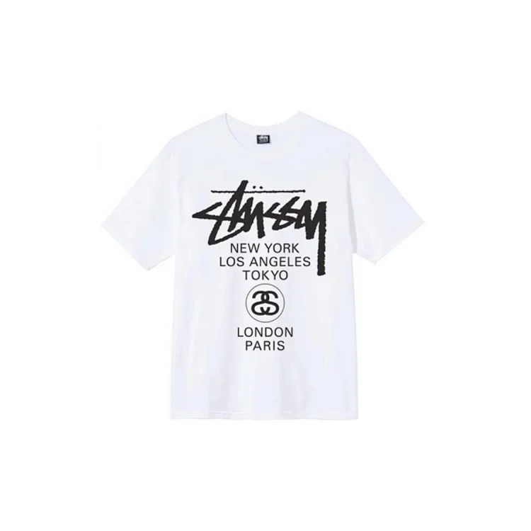 Original production STUSSY 21SS classic world tour tee printed round neck short-sleeved T-shirt. Originated from the surfing mecca of Southern California, USA, it has redefined the design ap