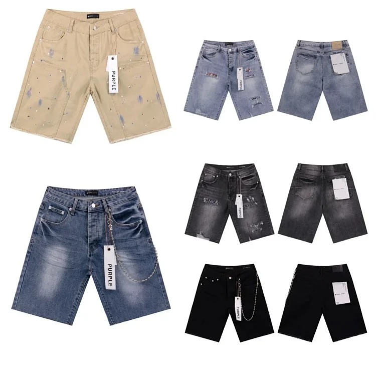 Splashed ink ripped casual denim shorts for men and women high street trousers